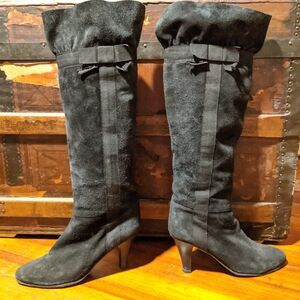 Yves Saint Laurent Black Suede Heeled Boots